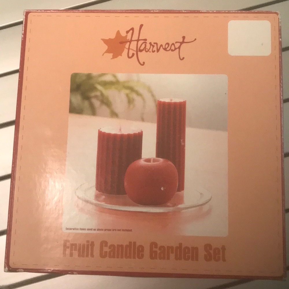NWT Harvest Fruit Candle Garden set w/glass plate
